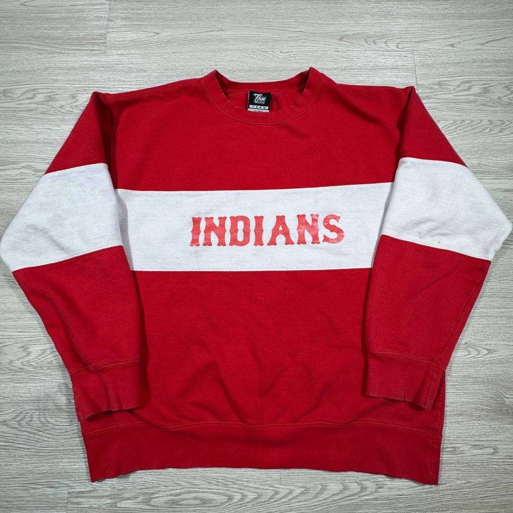Vintage Cleveland‎ Indians Fan Cloth Men's Sweatshirt Colorblock Red White XL
